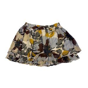 Abercrombie & Fitch Women's White Floral Mini Flare Layered Skirt Silk Blend Med